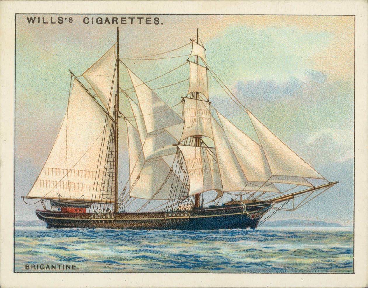Plataformas de navios: Brigantine (litografia a cores) de English School