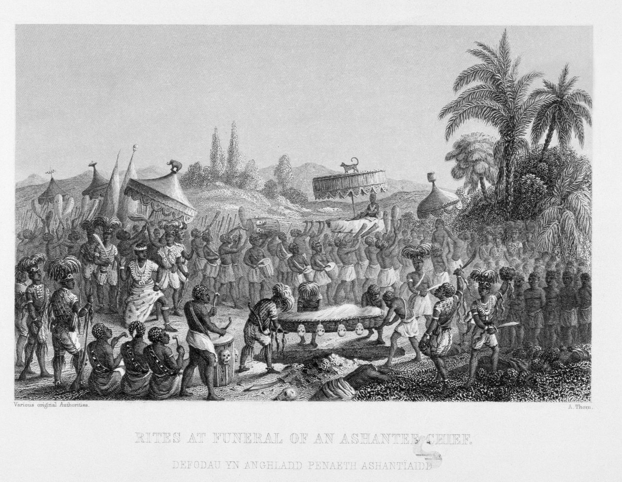Ritos no Funeral de um Chefe de Ashantee, gravado por A. Thorn, da World Religion, publicado por A. Fullarton & Co. de English School