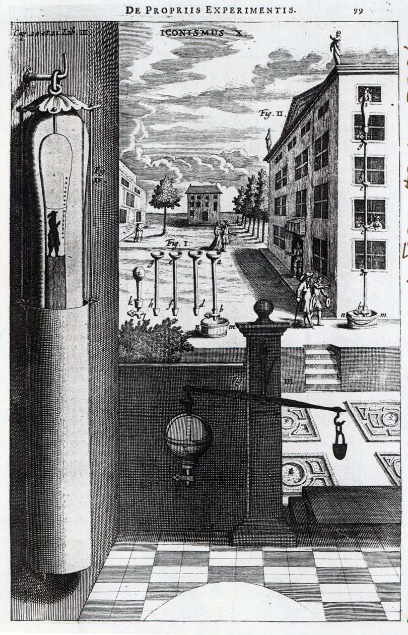 Robert Boyles projeta e ideias para a bomba de vácuo publicada em 1669 de English School