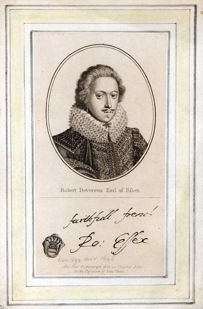 Robert Devereux, 3º Conde de Essex (1591-1646), seu selo e autógrafo de English School