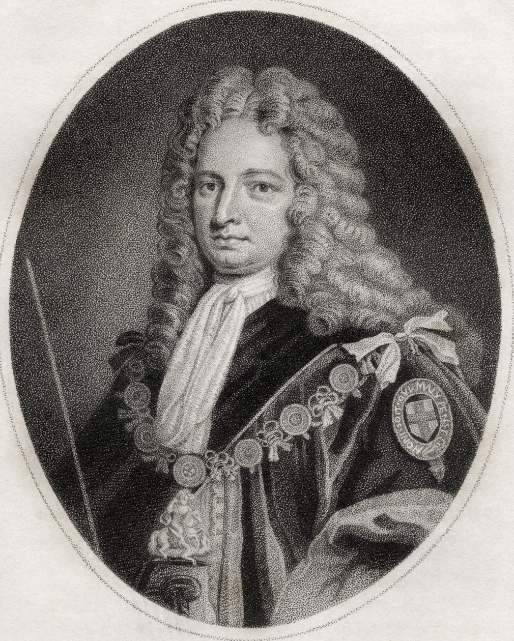 Robert Harley, gravado por Maddox, ilustração de "Um catálogo de autores reais e nobres, Volume IV", publicado em 1806 de English School