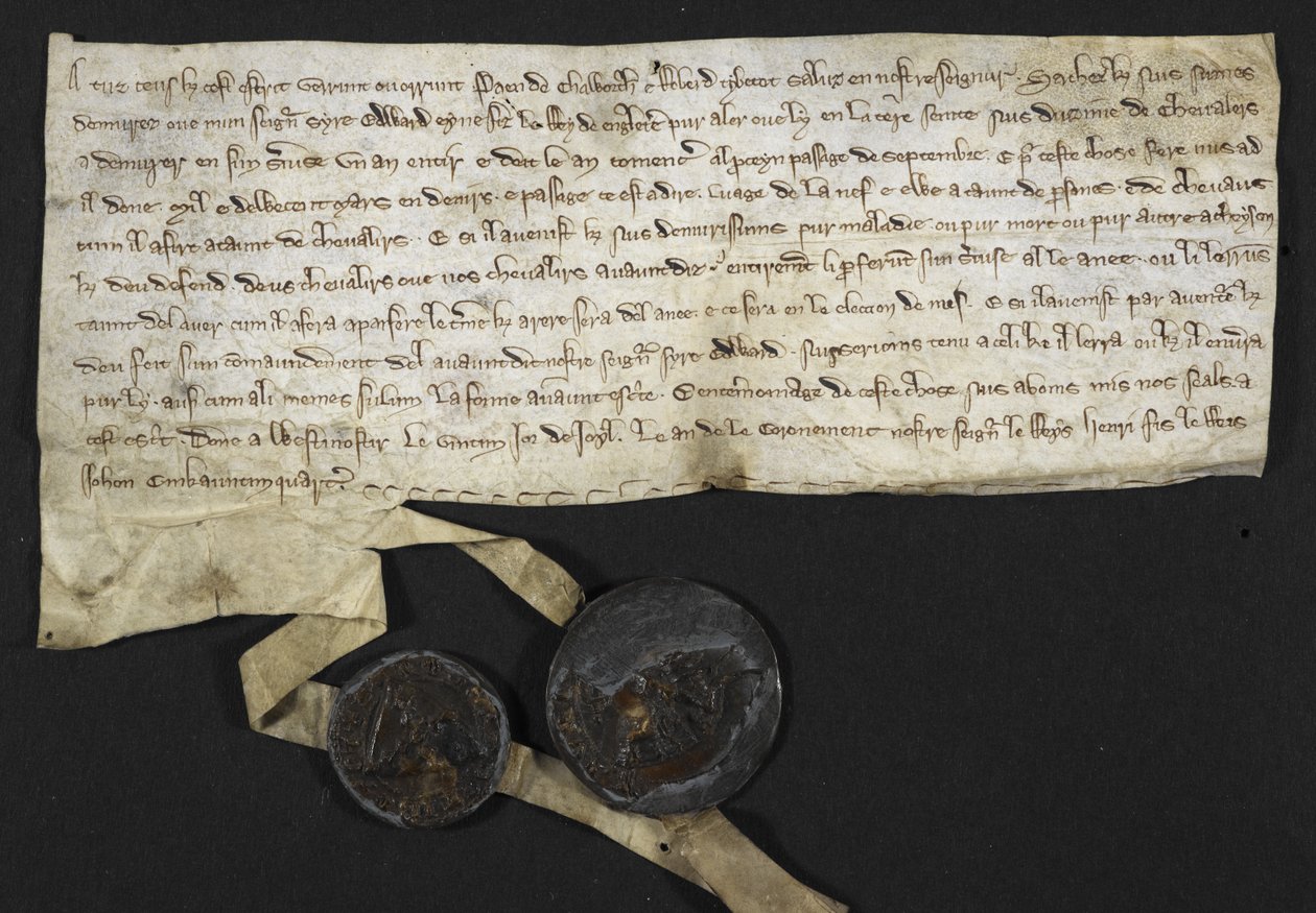 Robert Tybetot: Compromisso de servir na Terra Santa: 1270. Paen de Chaworth: Compromisso de servir na Terra Santa: 1270 (tinta no pergaminho) de English School