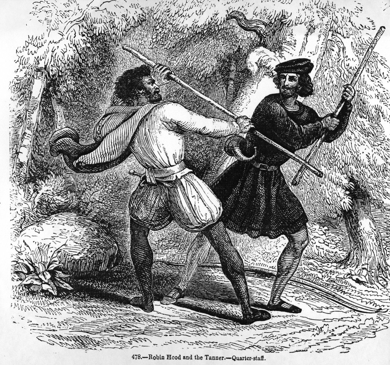 Robin Hood e o curtidor com staffs de um quarto de English School