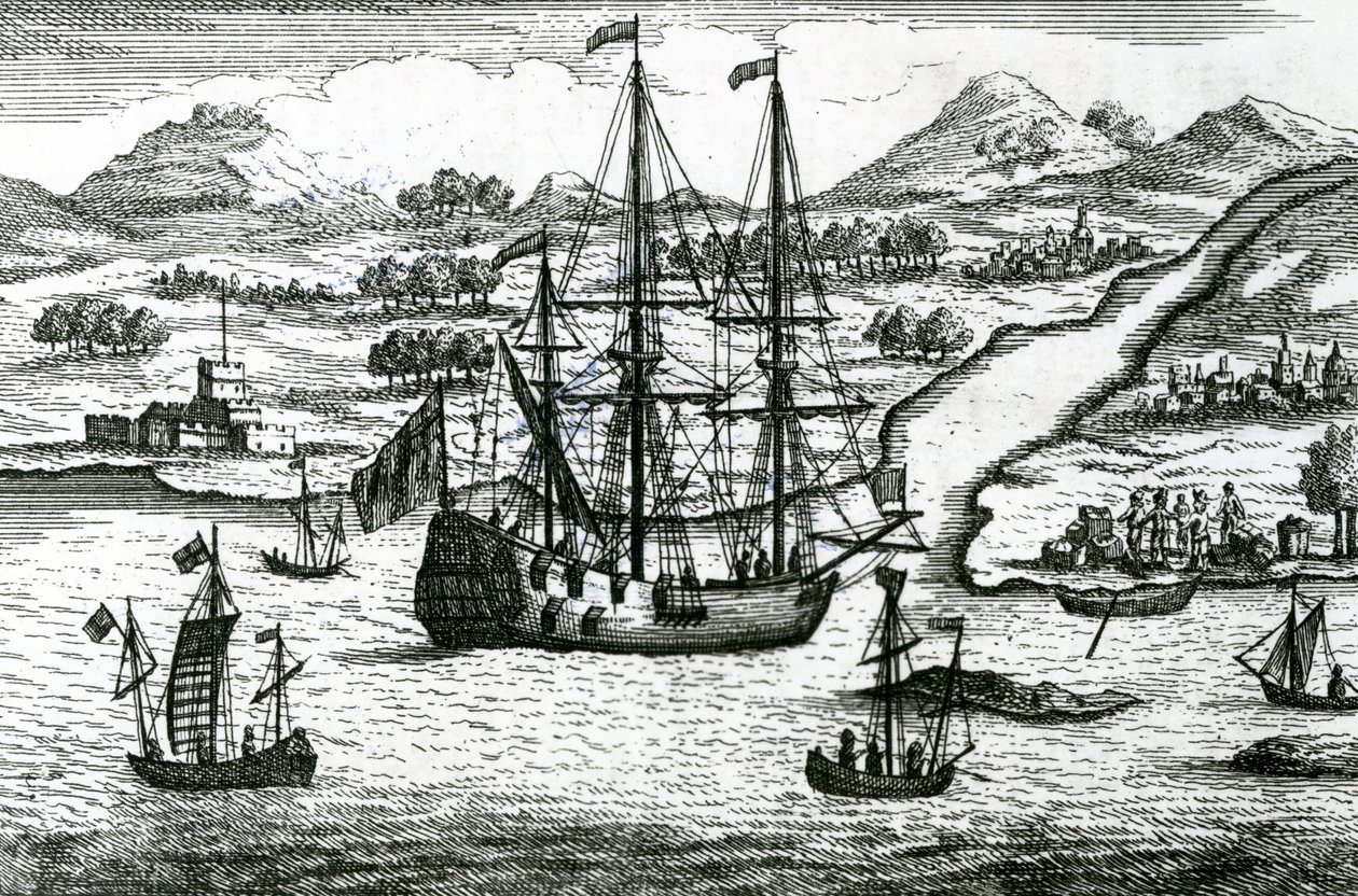 Robinson Crusoe, escapando do Camboja, entra em um porto na parte norte da China de English School