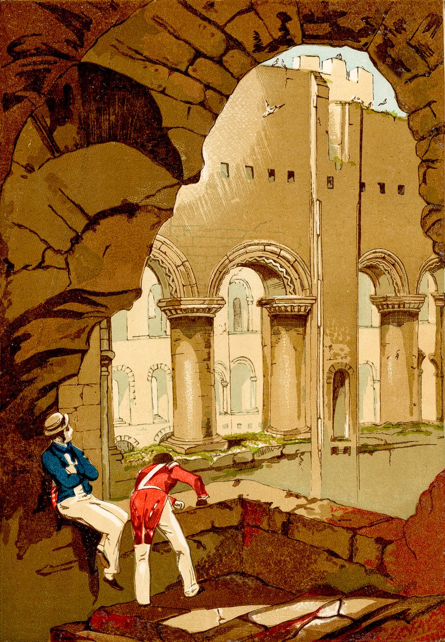 Castelo de Rochester, interior (gravura colorida) de English School