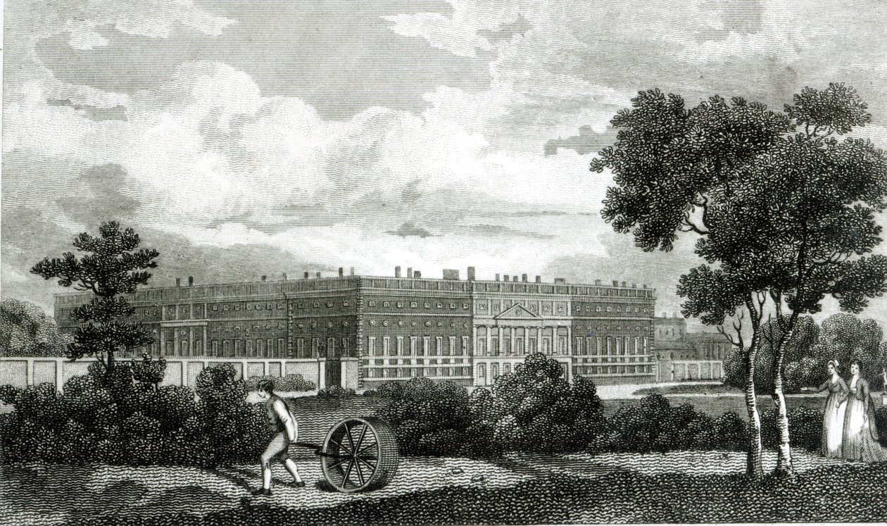 Rolando os gramados no Hampton Court Palace, 7 de março de 1807 de English School
