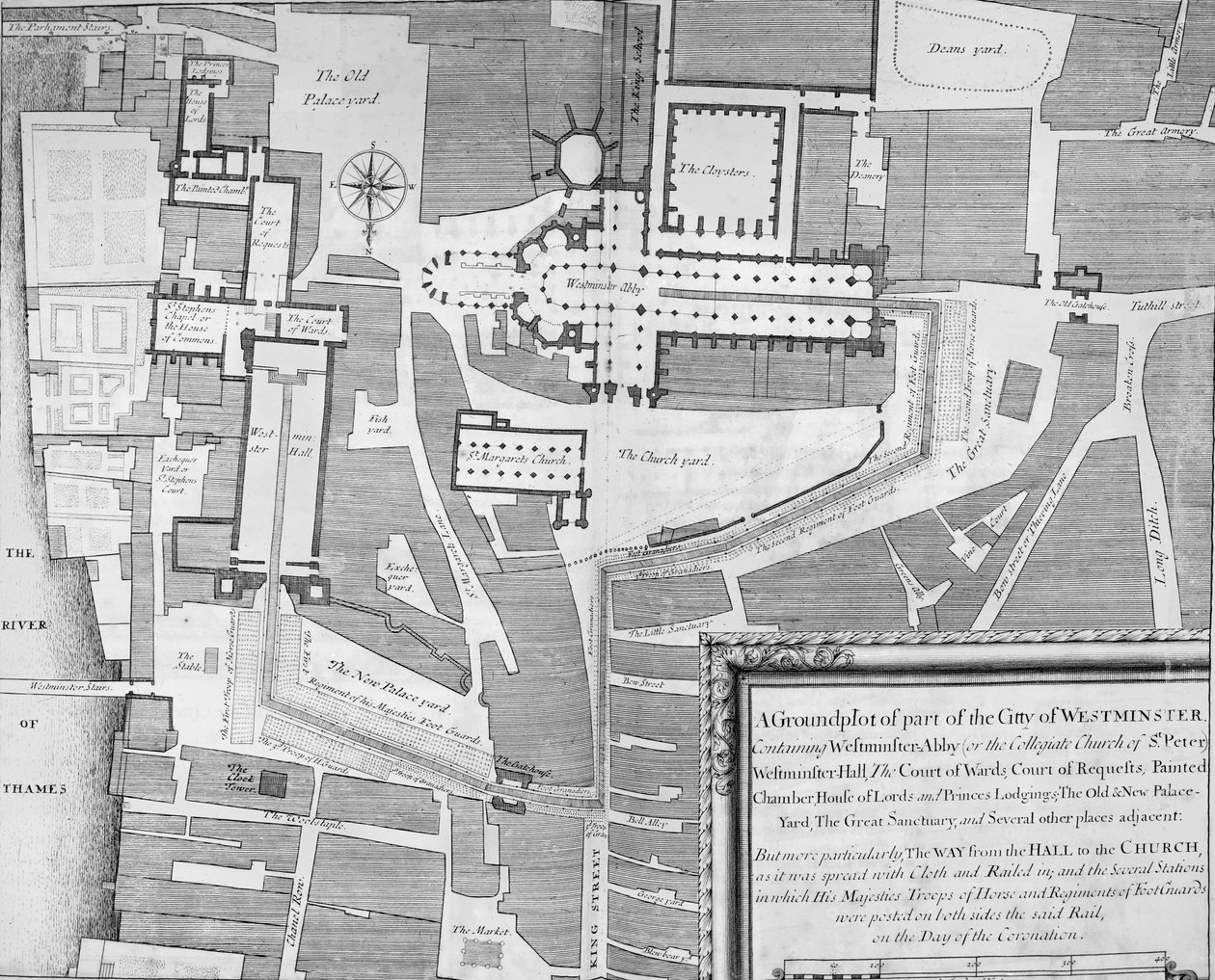 Rota da Procissão de Coroação de James II de Westminster Hall à Abadia de Westminster de English School