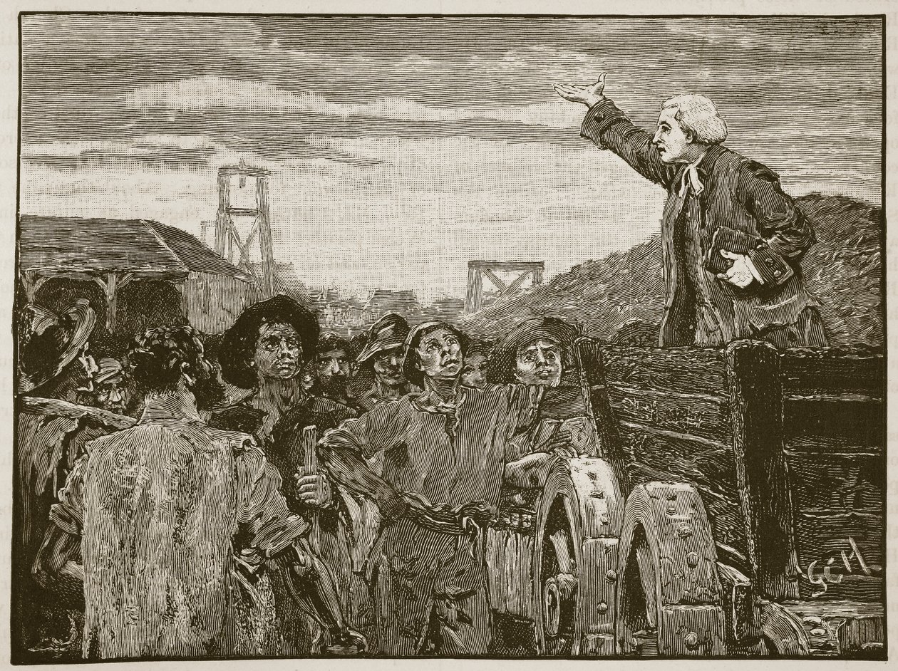 Rowland Hill pregando para os colliers de Kingswood, ilustração da história ilustrada de Cassells da Inglaterra (foto sépia) de English School