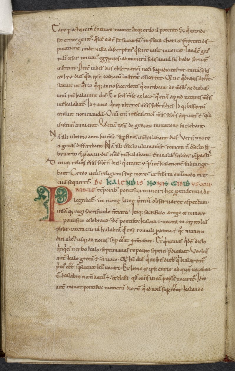 Real 13. A.XI, f.47vInicial P.De temporum ratione.Bede o Venerável.Miscelânea de trabalhos sobre computação e astronomia.Século XI-XII de English School