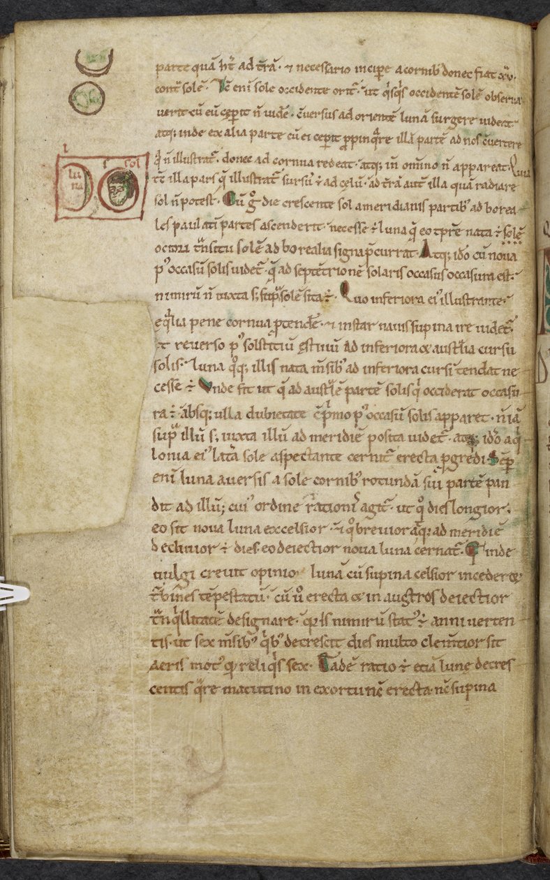 Real 13. A.XI, f.55vDesenhos marginais do Sol e da Lua.De temporum ratione.Bede a VenerávelMcellany de obras sobre computação e astronomia.Século XI-XII de English School