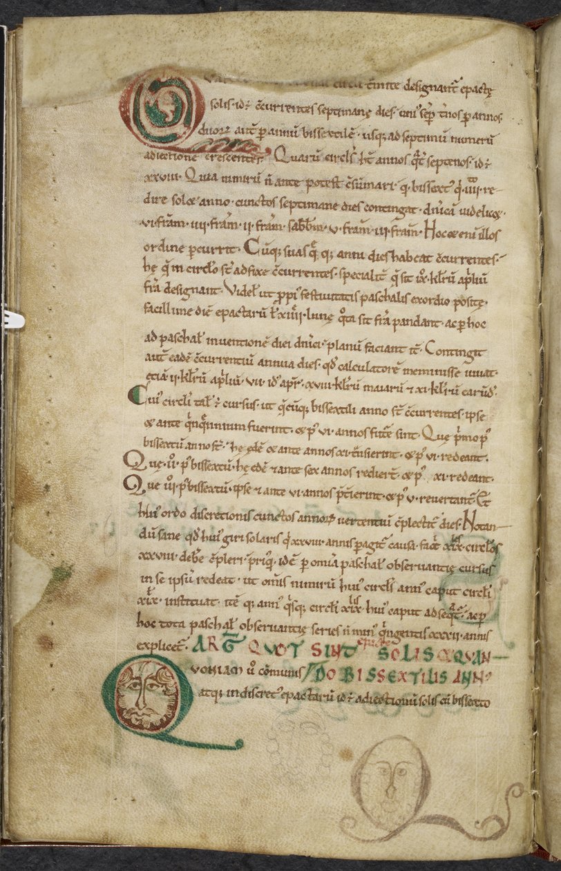 Real 13. A.XI, f.79v Rostos humanos em iniciais, De temporum ratione, Beda, o Venerável (velino) de English School