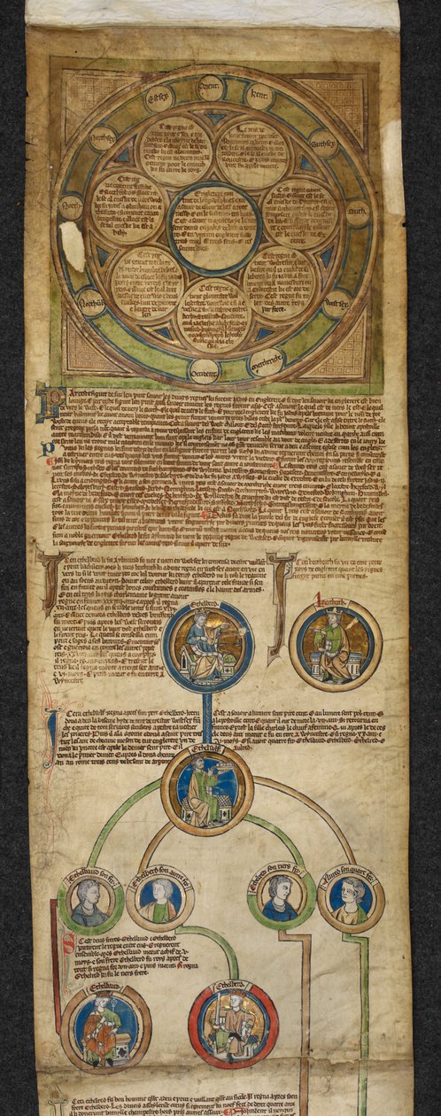Real 14 A. VI, Membrana 1, A Heptarquia e a Genealogia Real, de Egberto a Alfredo, ilustração do 