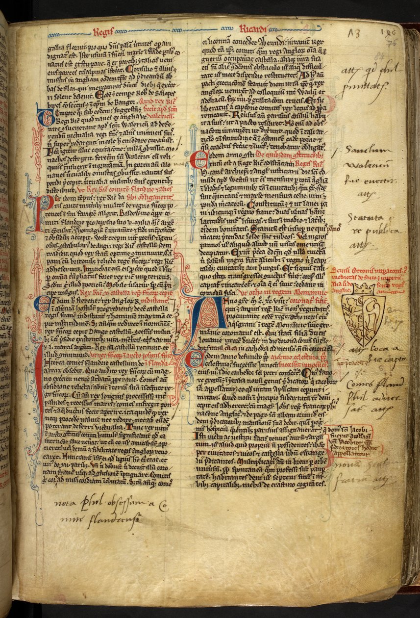 Real 14 C.VII ff.86v Decoração de borda com brasão de armas de Ricardo Coração de Leão, ilustração de 