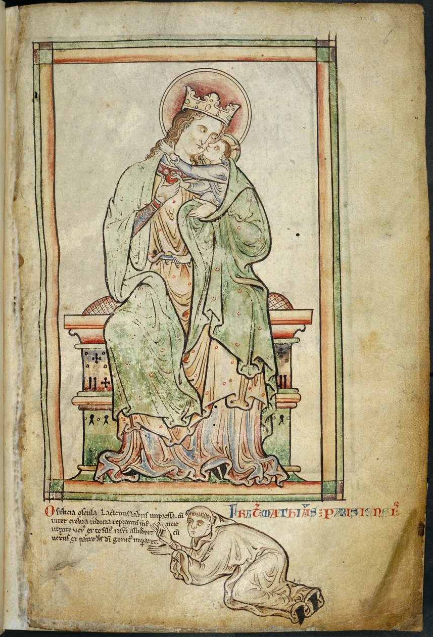 Royal 14 C. VII, f.6 Virgem e Criança com artista, ilustração de 