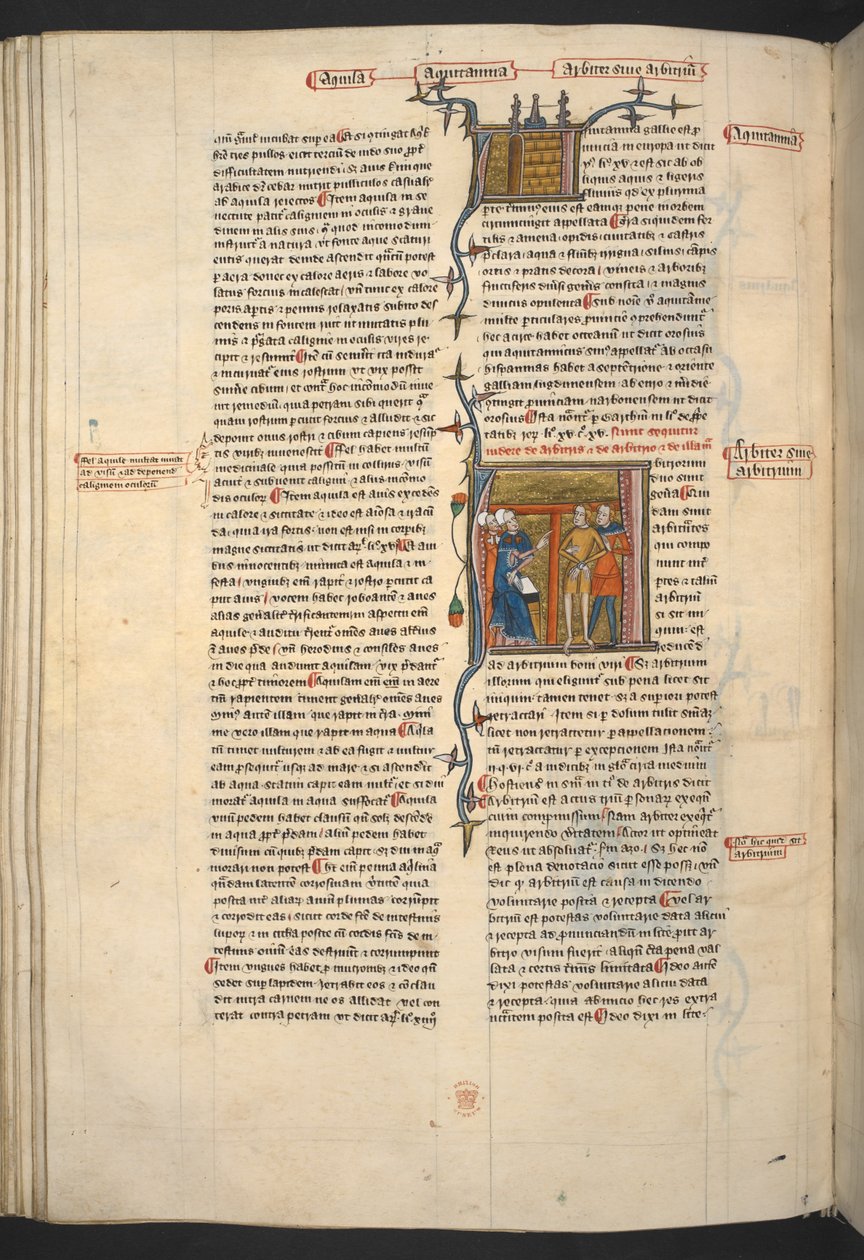 Royal 6 E VI, f.128v Arbiter, Arbitrium (Juiz, Decisão), de 