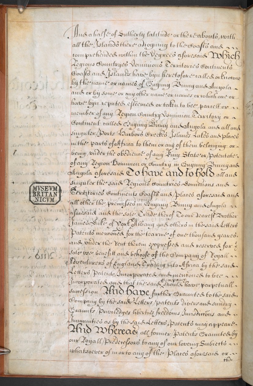 Royal Charter concedido à Royal English Merchant Adventurers Company que opera para a África de English School