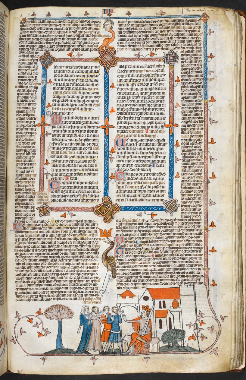 Real MS 10 IV f.240r Rei defendendo seu Palácio e decoração marginal, ilustração dos 
