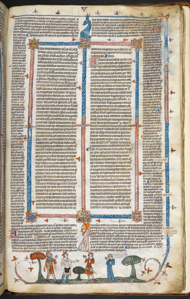 Royal MS 10 IV f.294r Figuras Medievais e Decoração Marginal, ilustração dos 