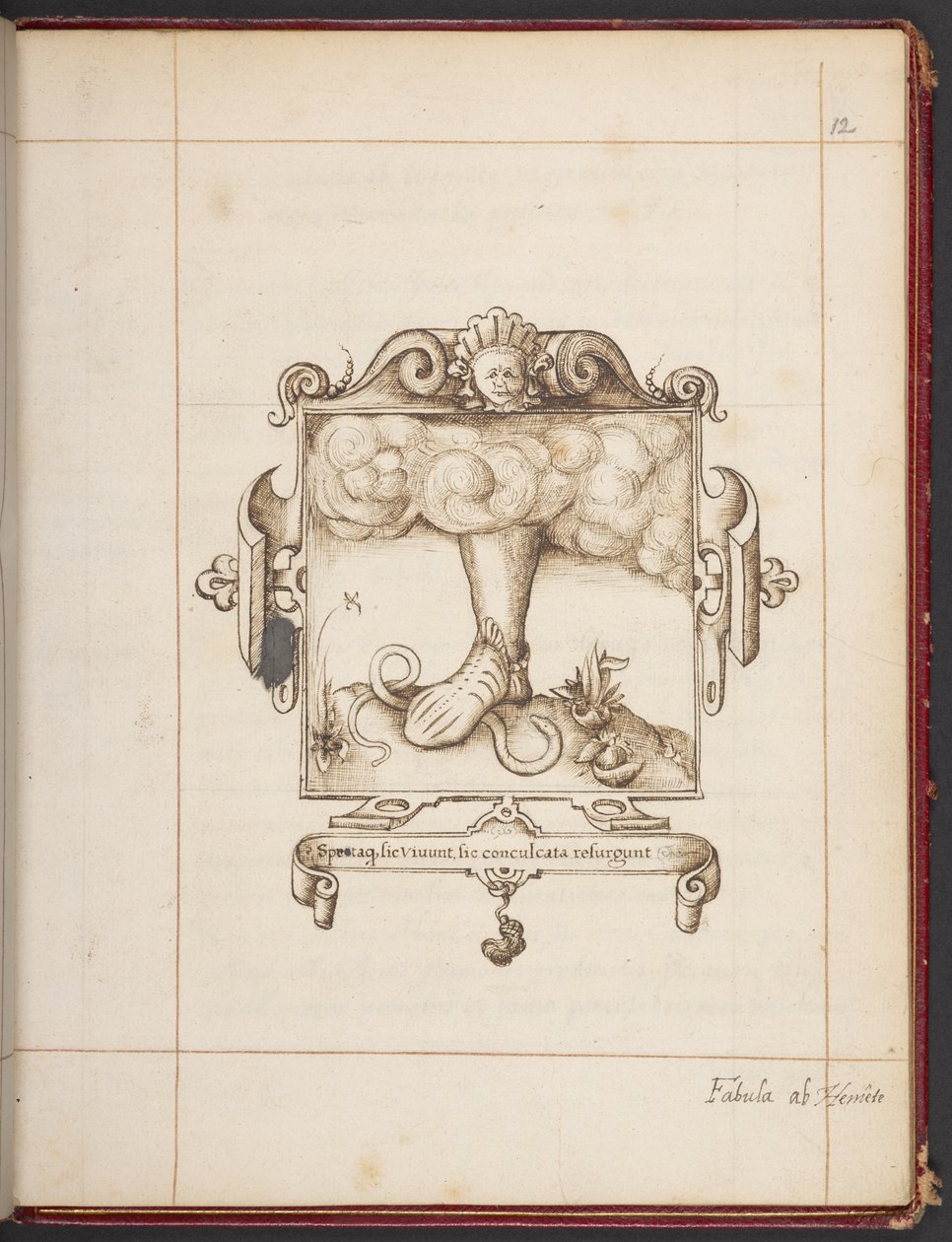 Real MS 18 A XLVIII, fol. 12r, Emblema com lema latino da cópia de apresentação de George Gascoine de Hemetes, o Eremita de English School