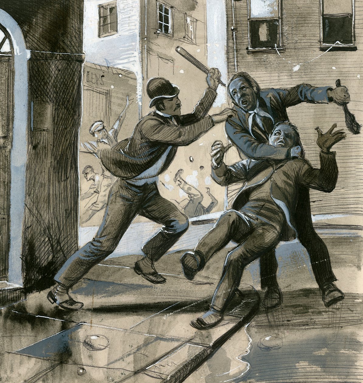Fuzileiros navais reais como polícias à paisana em 1882, ajudando a polícia de Dublin contra os "Invincibles de English School