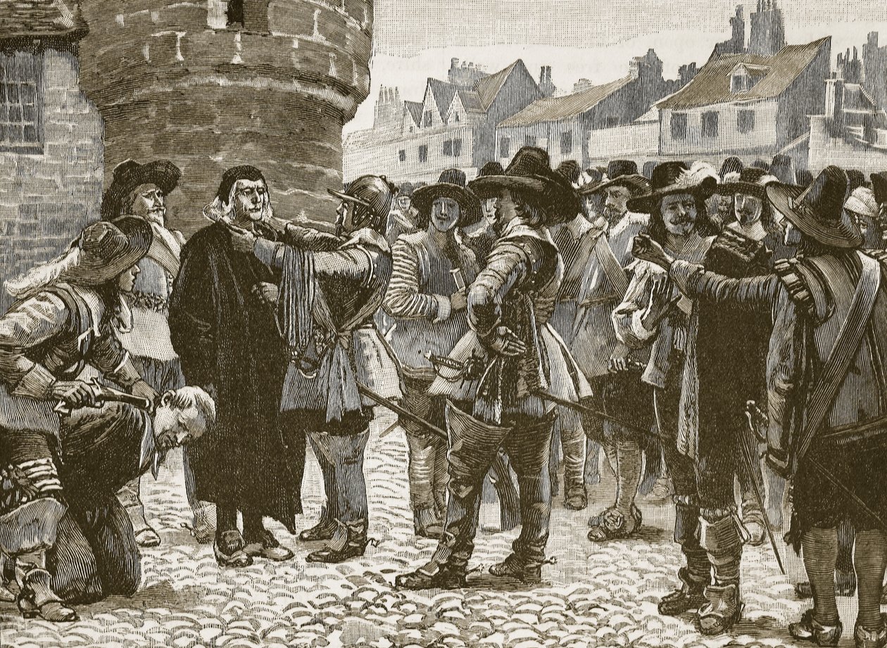 Conspiradores realistas em Salisbury insultando o xerife, ilustração de Cassells Illustrated History of England (foto em sépia) de English School