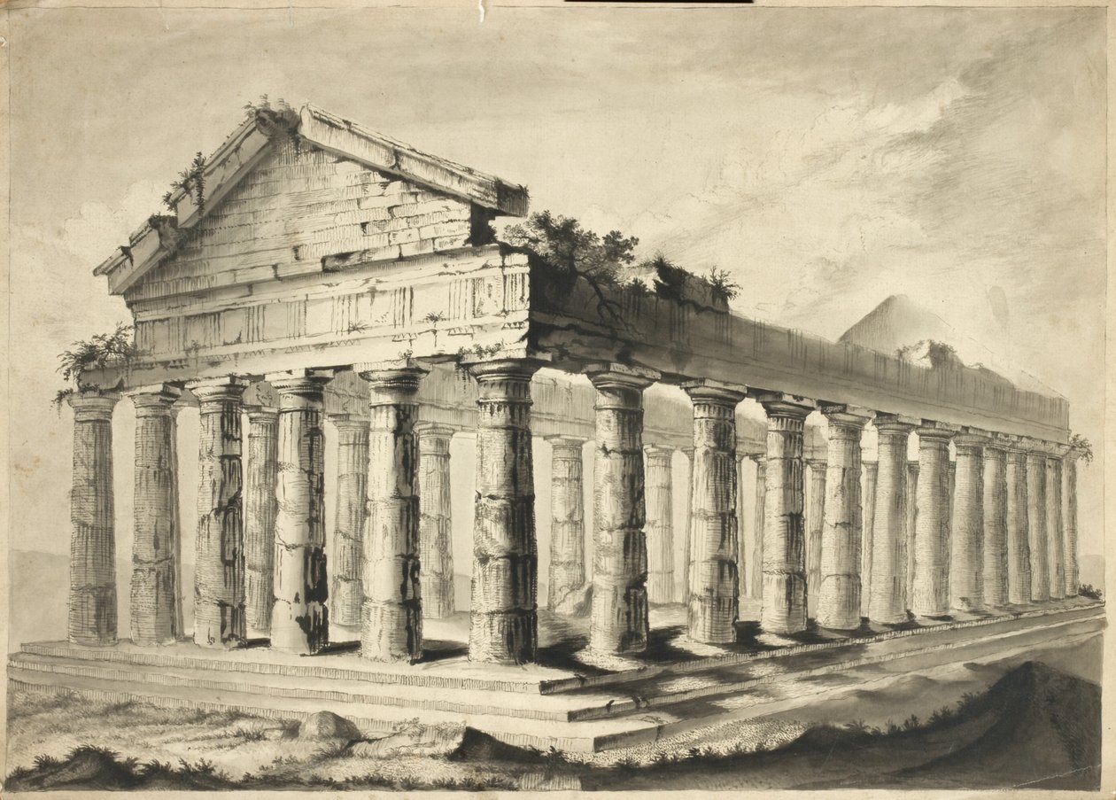 Templo grego arruinado (aguarela sobre papel) de English School