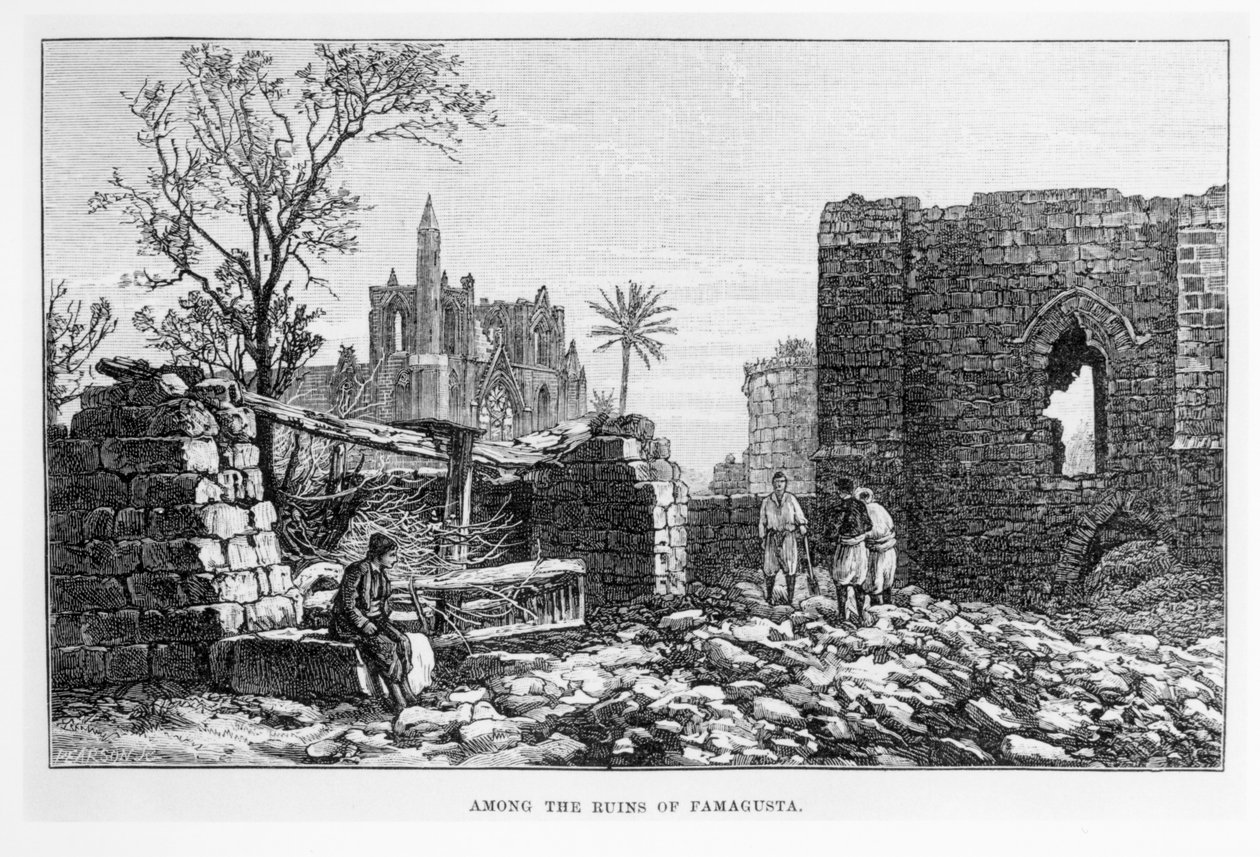 Ruínas de Famagusta, Chipre, de In a Enchanted Island, de WH Mallock, publicado em 1889 de English School