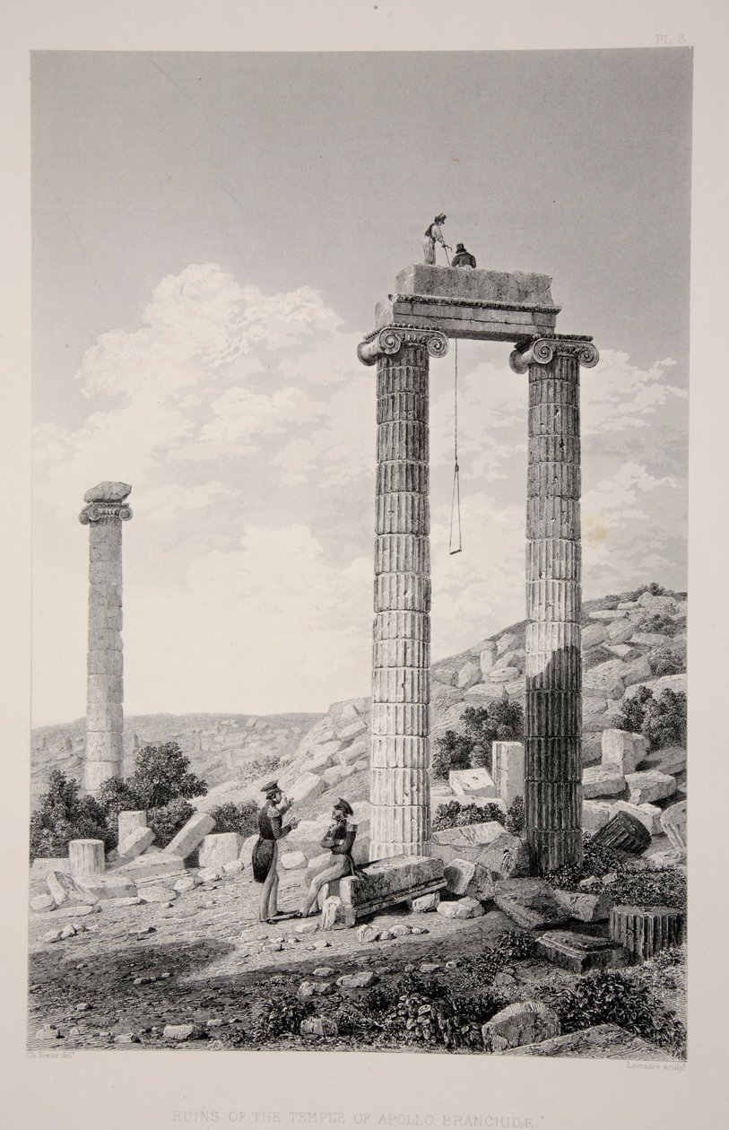 Ruínas do Templo de Apollo Branchidae, pub. 1863 litografia. de English School