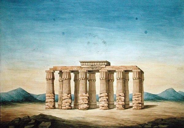 Ruínas do Templo de Hermopolis (aguarela sobre papel) de English School