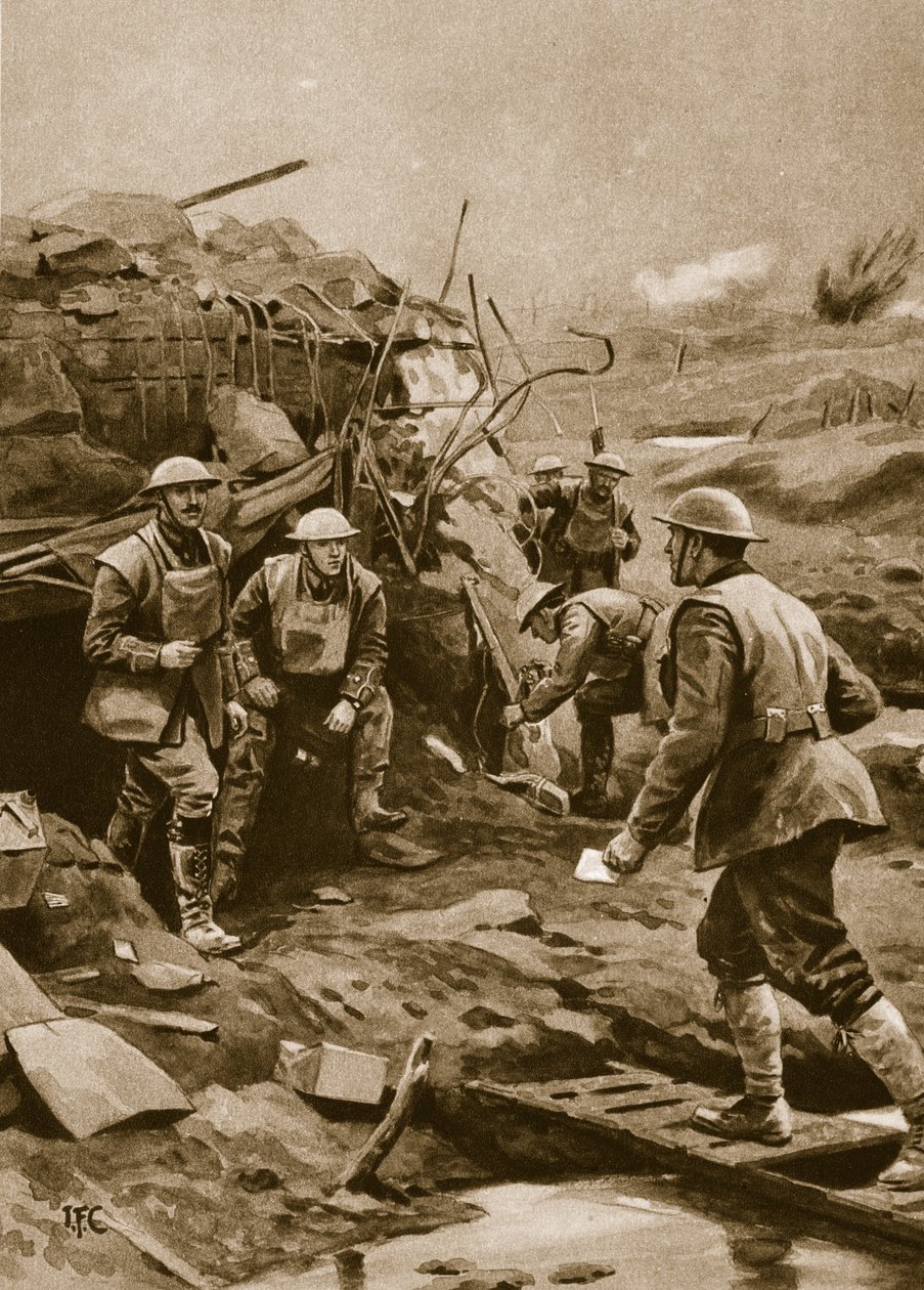Corredor entregando ordens para a linha de frente, 1914-19 de English School