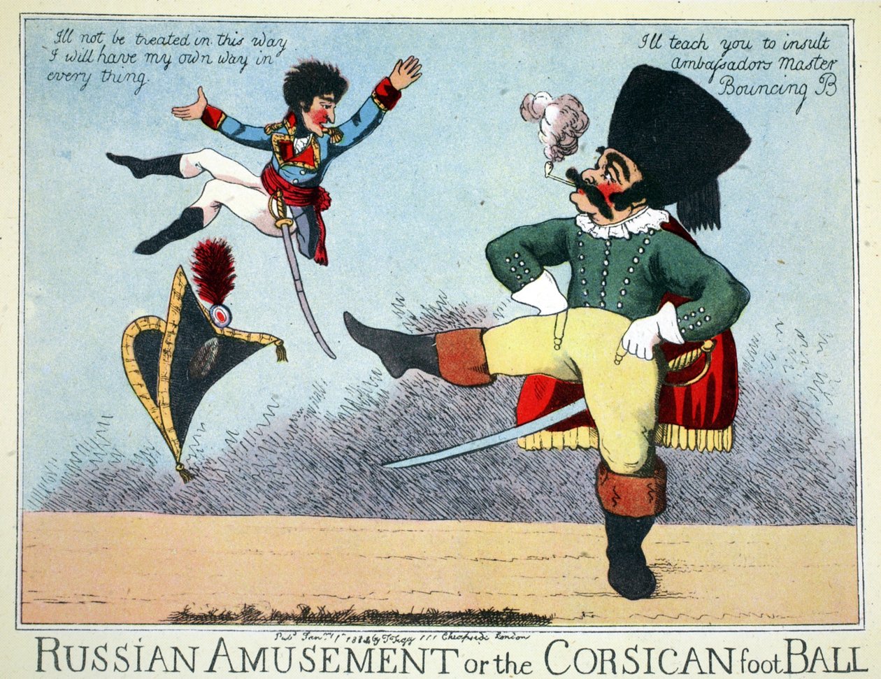 Russian Diversão ou o futebol da Córsega, pub. por Thomas Tegg, Cheapside, Londres, janeiro de 1814 (gravura colorida à mão) de English School