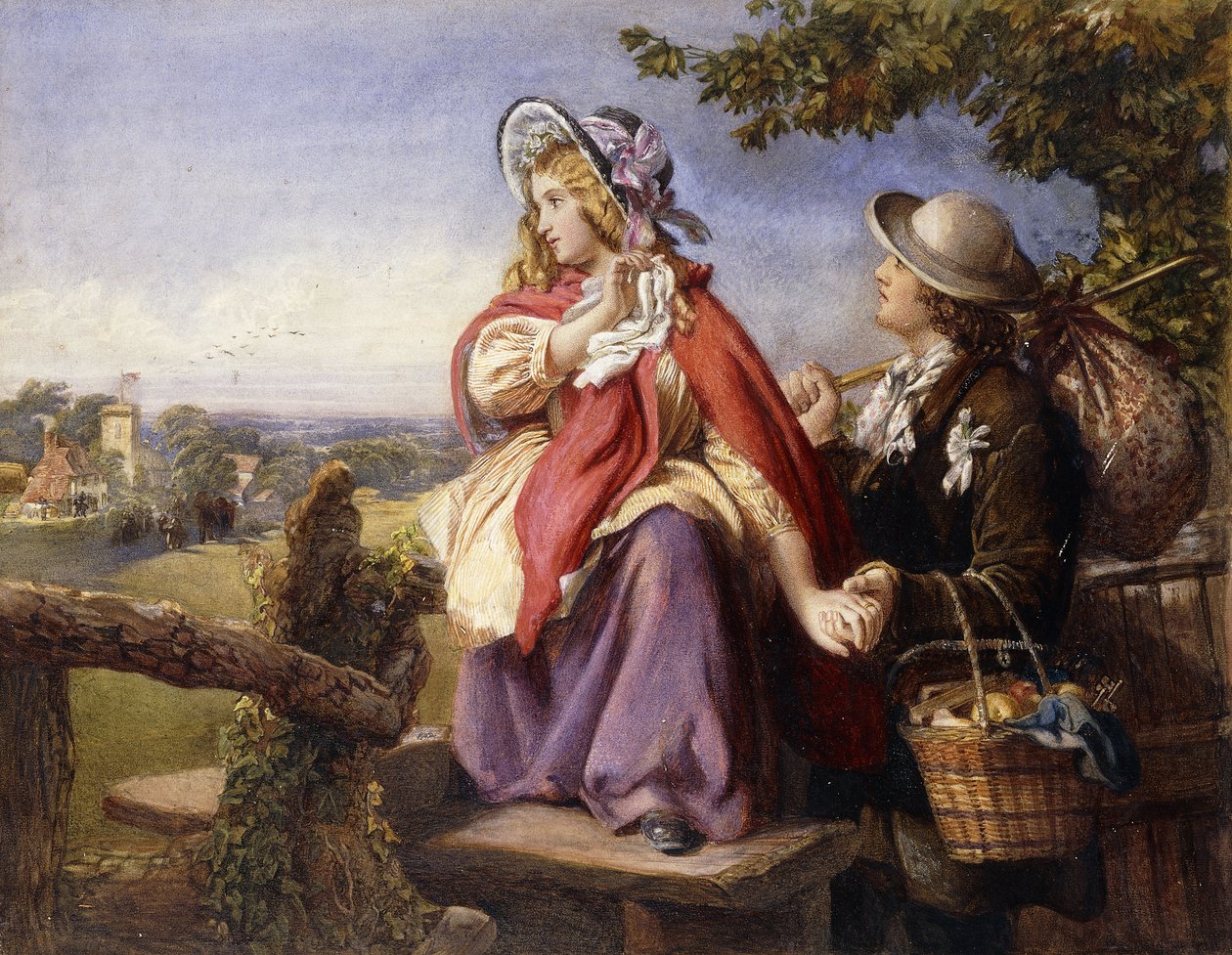 Amantes rústicos, cruzando um estilo, c.1860 de English School