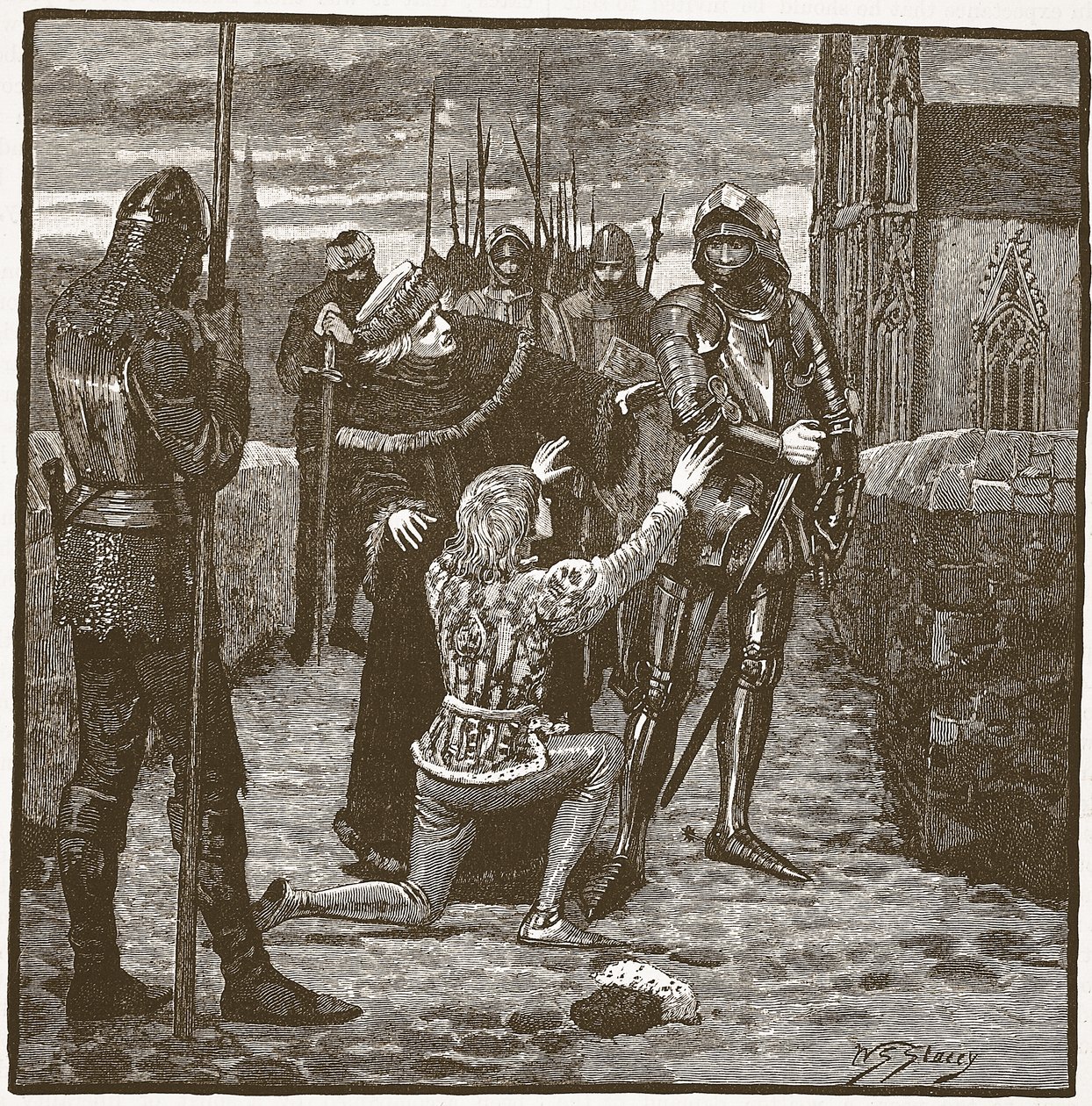 Rutland suplicando a Clifford que poupe sua vida, ilustração da Cassells Illustrated History of England (foto em sépia) de English School