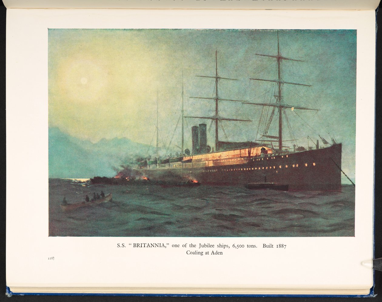 S. S. "Britannia", um dos navios do Jubileu, 6.500 toneladas, Construído em 1887, Carvão de Aden, A Hundred Year History of the P&O, Peninsular and Oriental Steam Navigation Company de English School
