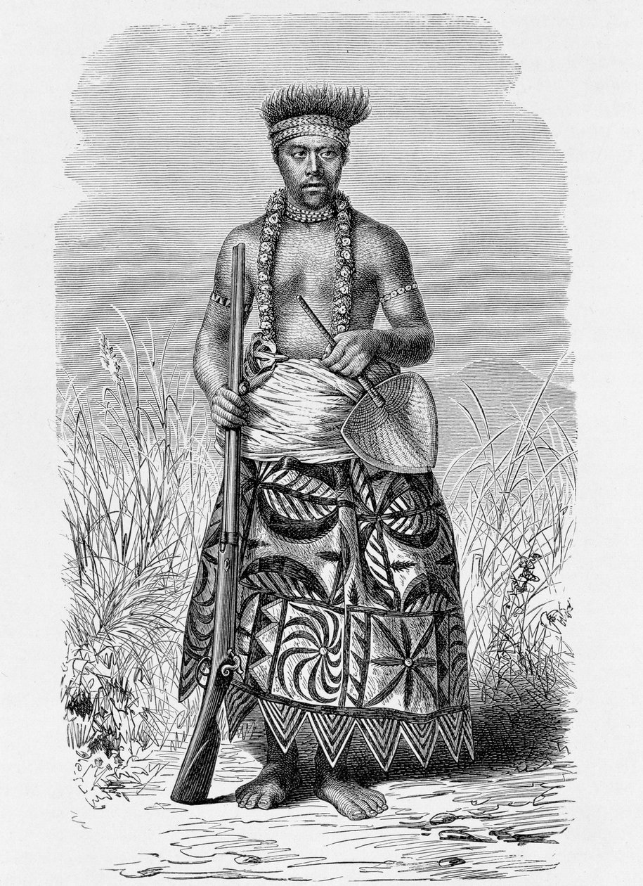 Guerreiro samoano em roupas de tapa, de &39;The History of Mankind&39;, Vol. 1, do Prof. Friedrich Ratzel, 1896 de English School