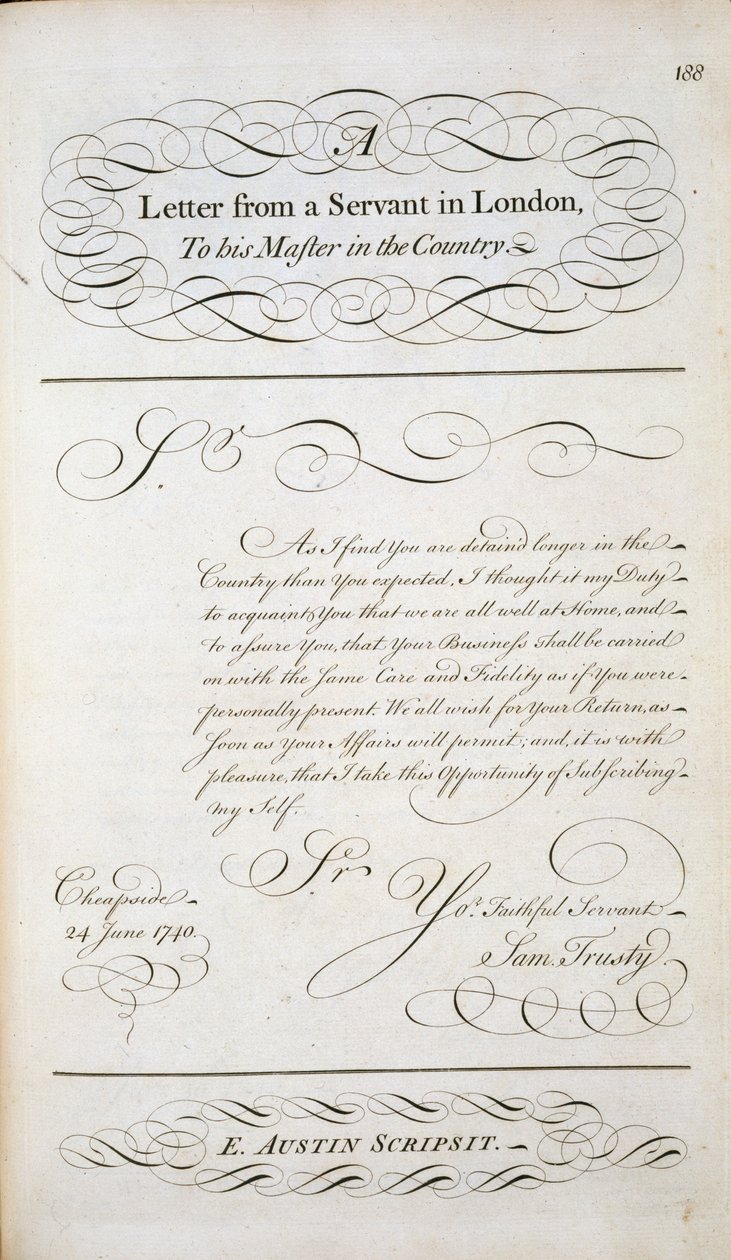 Exemplo de carta de um livro de cartas, c.1740 de English School