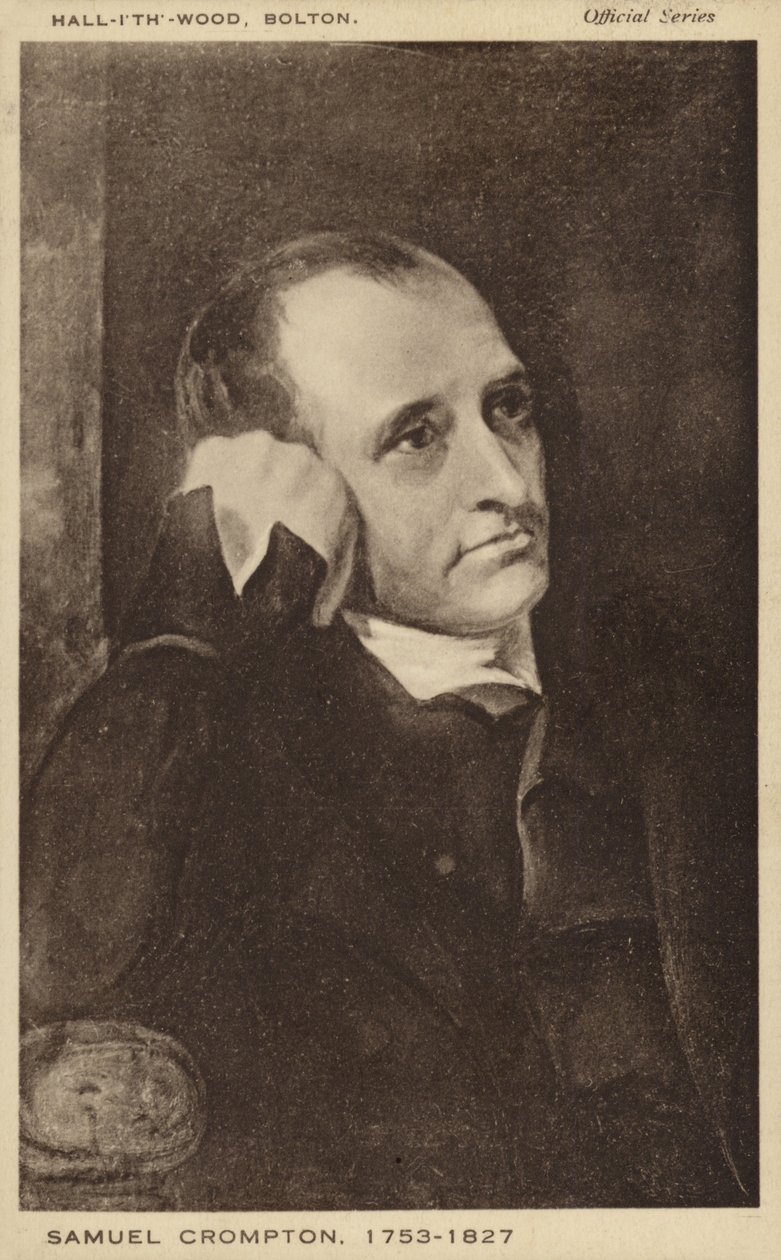 Samuel Crompton (1753-1827), inventor inglês da mula de fiar (litografia) de English School