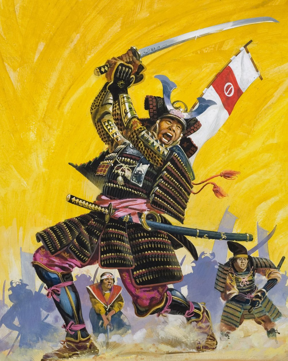Guerreiros Samurai (guache sobre papel) de English School