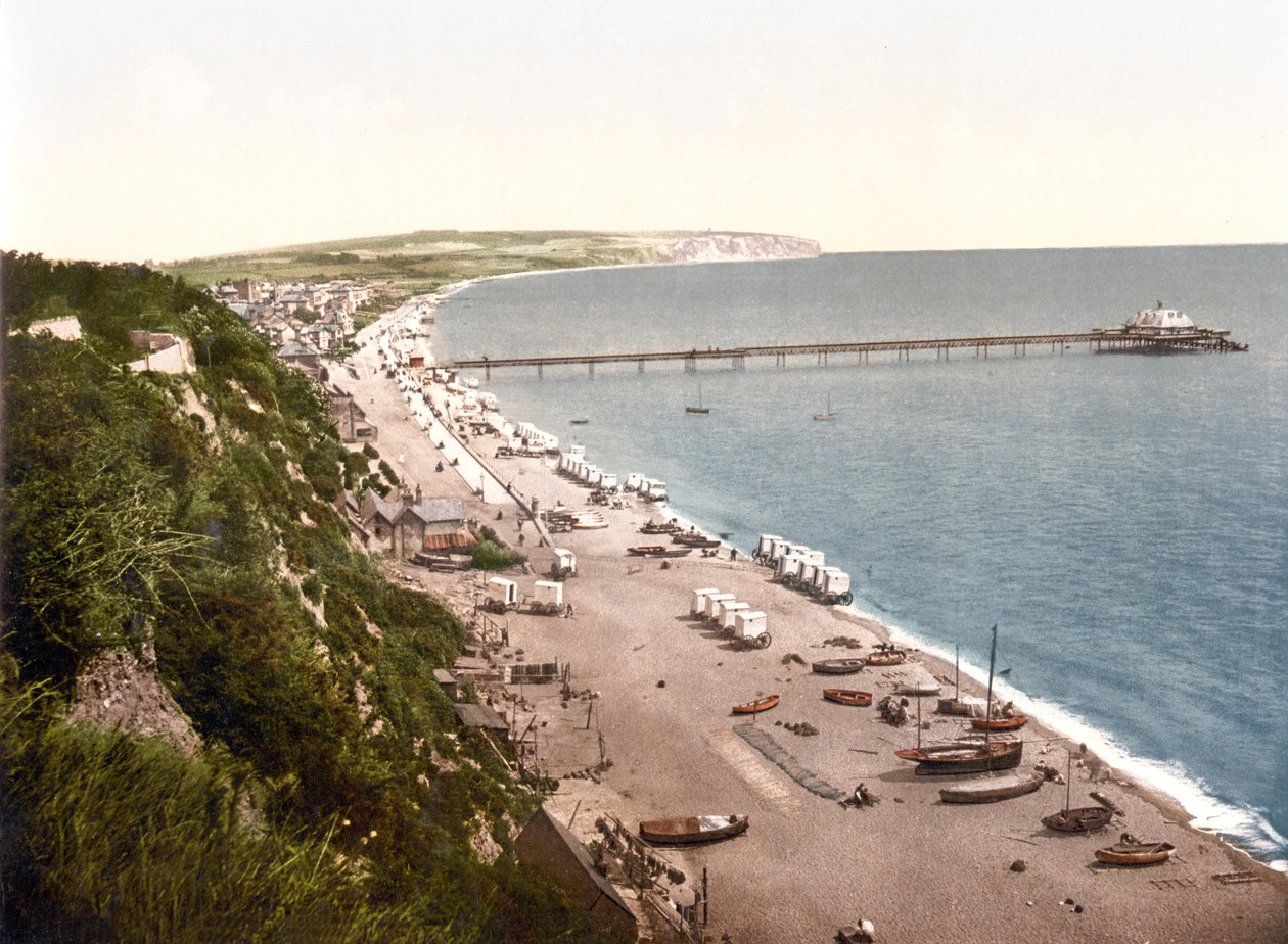 Baía de Sandown, Ilha de Wight (foto colorida à mão) de English School