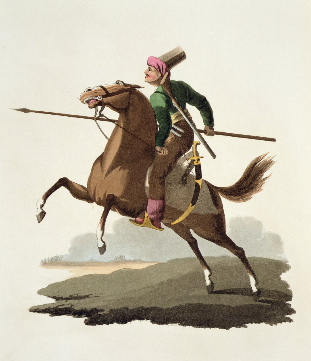 Saphir, de trajes das várias nações, volume VII, o traje militar da Turquia, por Thomas MacLean, publicado c.1800-18 (aquatinta colorida à mão) de English School