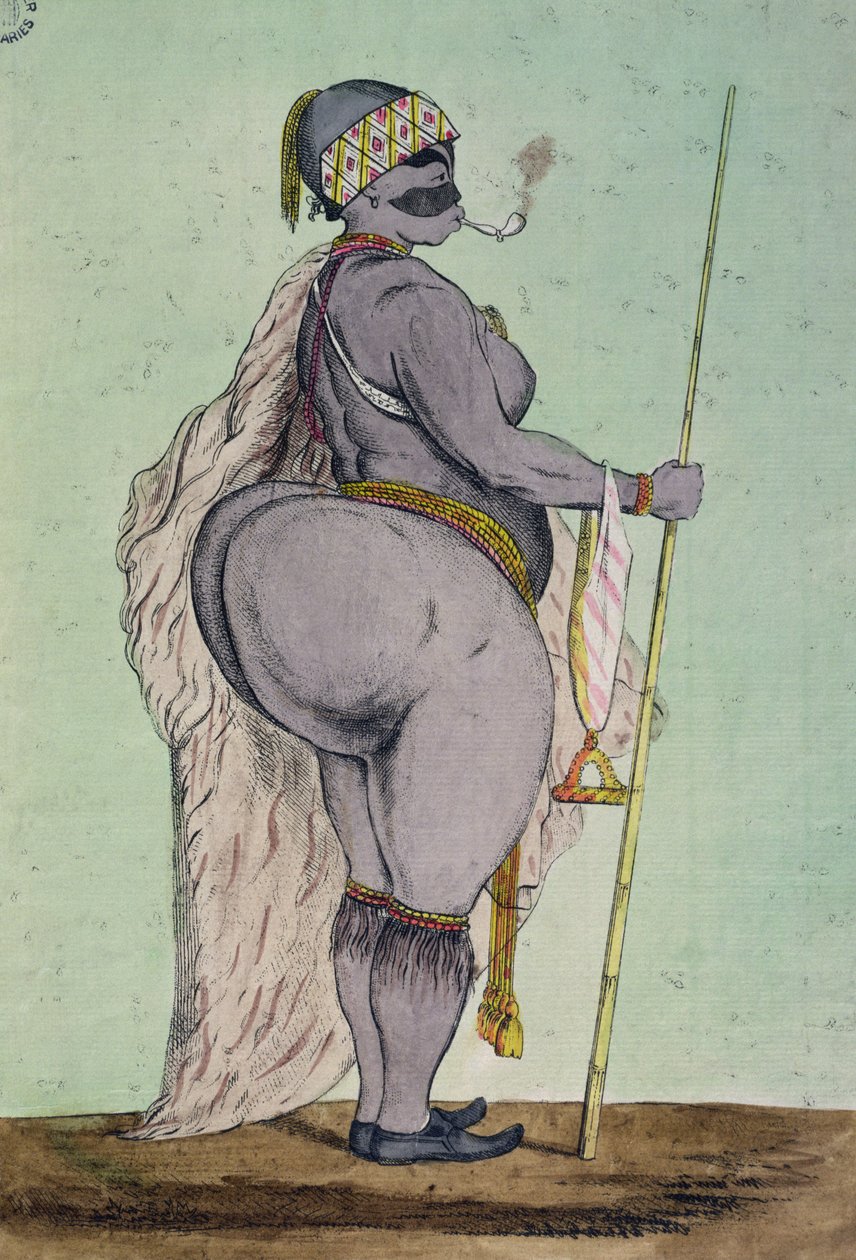 Sartjee, o Hottentot Venus, agora exibindo em Londres, desenhado da vida, c.1810 de English School