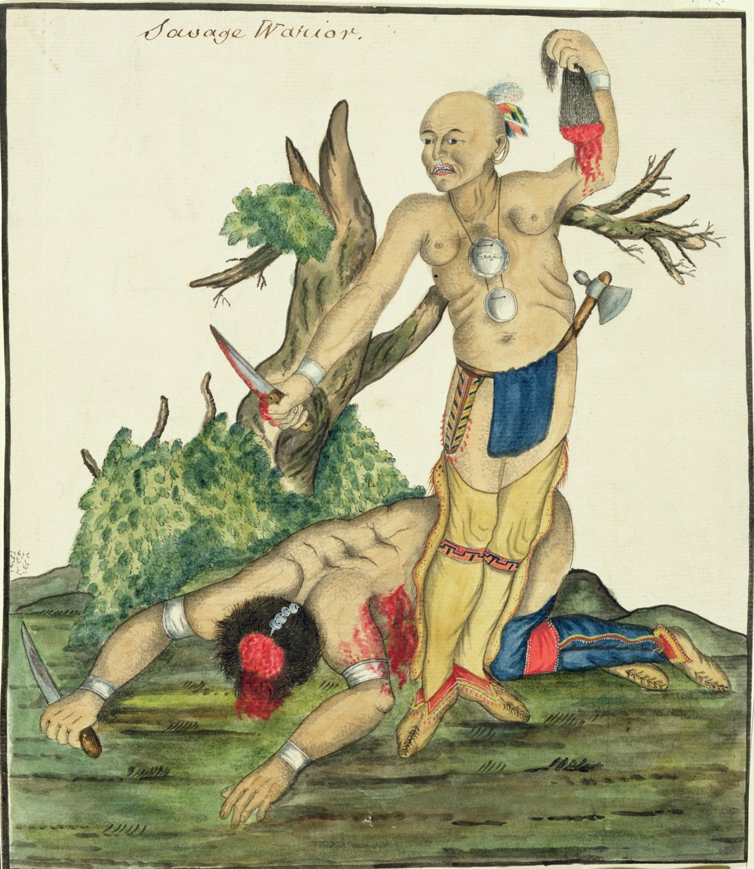 Guerreiro Selvagem, c.1800 (caneta e wc no papel) de English School