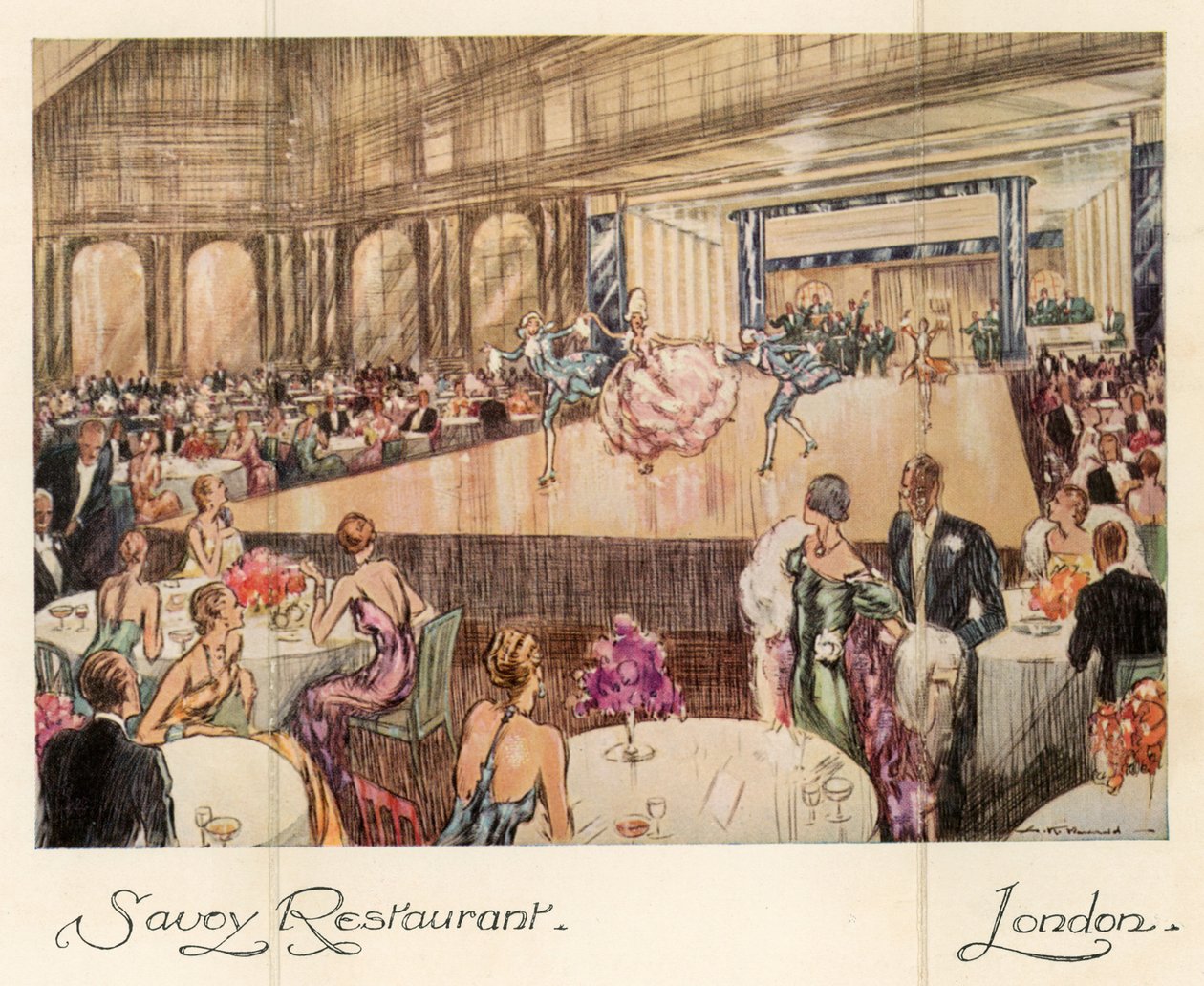 Restaurante Savoy, Londres (litografia a cores) de English School