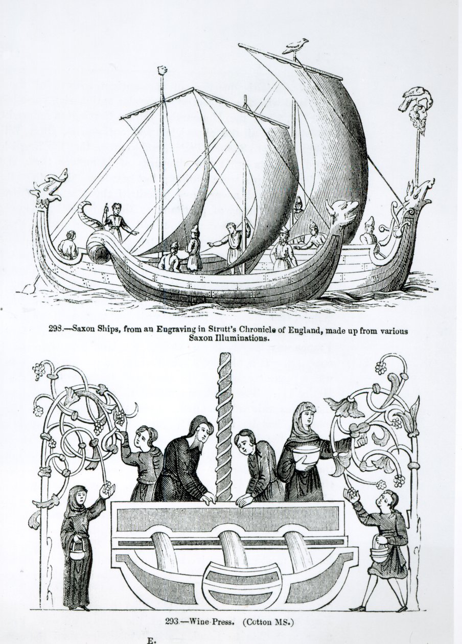 Navio saxão, a partir de uma gravura em Strutts Chronicle of England e um Wine Press de English School