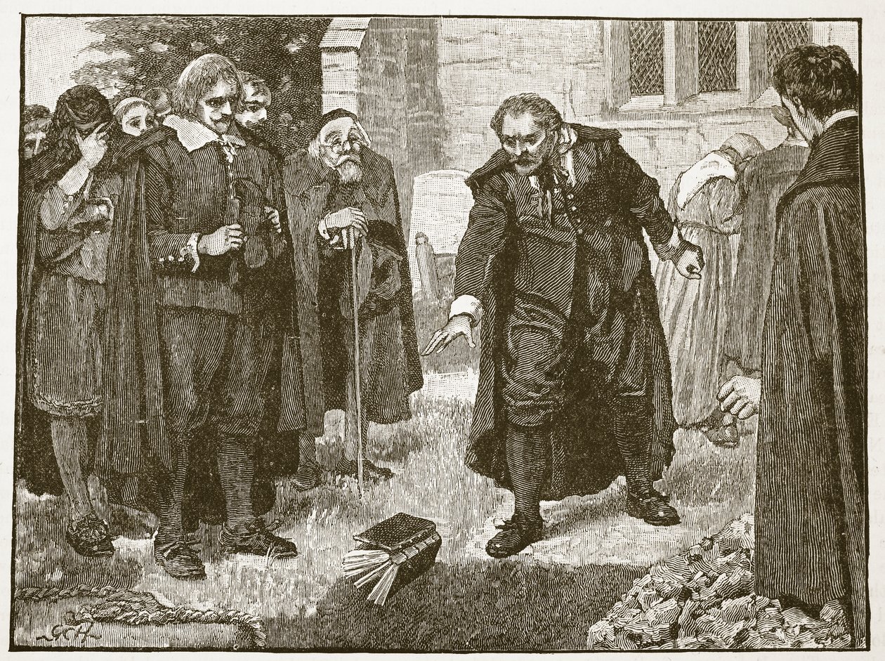 Cena no funeral de Chillingworth, ilustração de História ilustrada de Cassells da Inglaterra (foto sépia) de English School