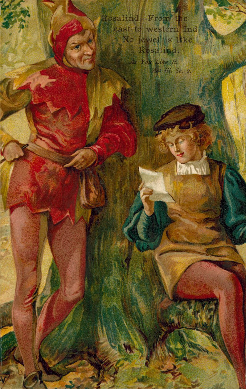 Cena de As You Like It de William Shakespeare (litografia a cores) de English School