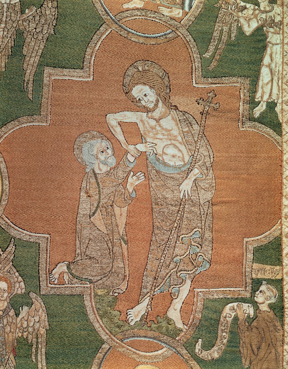 Cena da Vida de Cristo, detalhe do Syon Cope, 1300-20 (linho bordado com fios de metal e seda) de English School