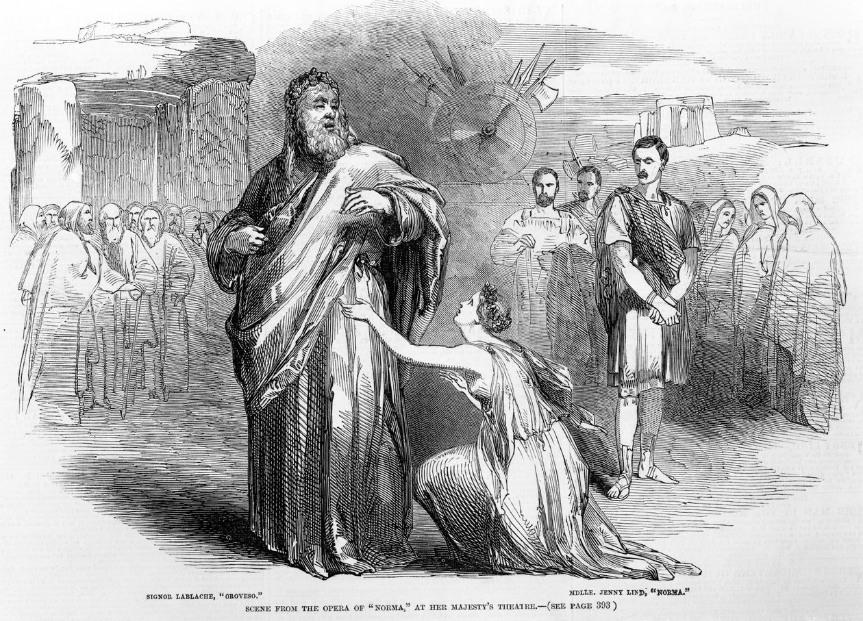 Cena da Ópera Norma no Teatro Her Majestys, Londres, 1847 de English School