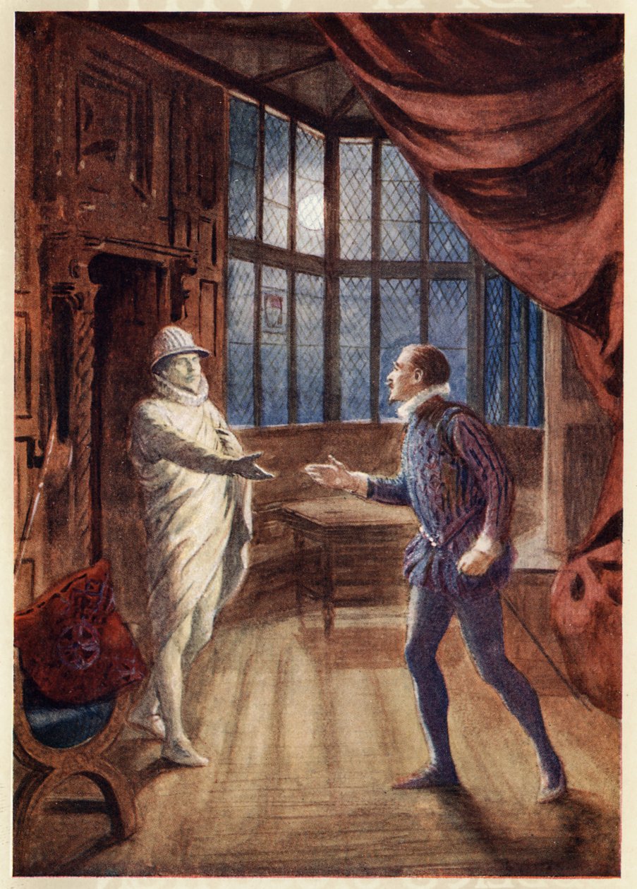 Cena da ópera Don Giovanni (1787), de "A Day With Wolfgang Amadeus Mozart" de May Byron, c.1914 (gravura) de English School