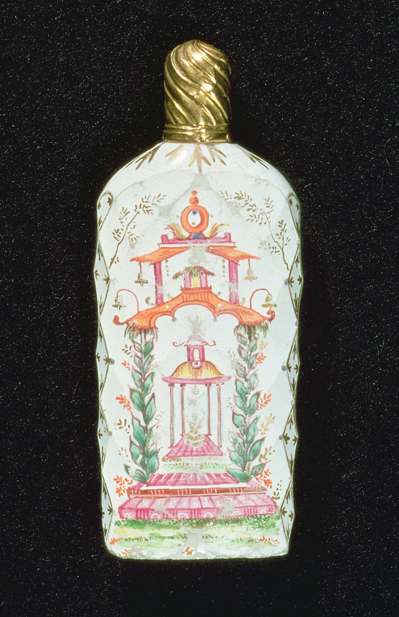 Garrafa de perfume decorada com um pagode de English School